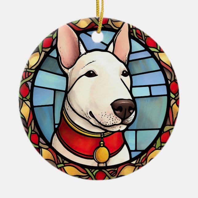 Ornamento De Cerâmica Bull Terrier, Vidro Mantejado (Frente)