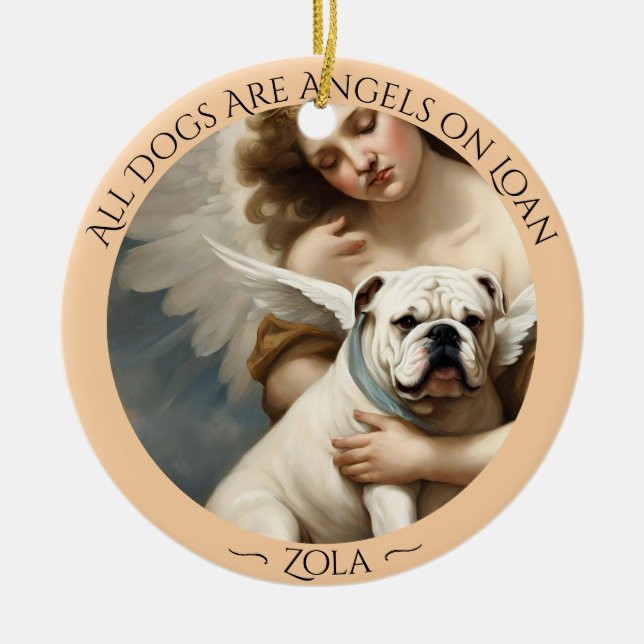 Ornamento De Cerâmica Bulldog Angel Personalizado Cerâmica Memorial (Frente)