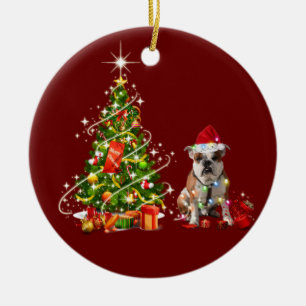 Ornamento De Cerâmica Bulldog com o Natal do Chapéu