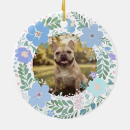 Ornamento De Cerâmica Bulldog Francês Azul Pastel Memorial de Foto Perso