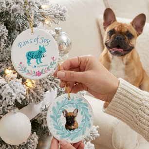 Ornamento De Cerâmica Bulldog Francês Azul Pastel Refinado Personaliza