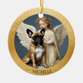 Ornamento De Cerâmica Bulldog Francês Bege Anjo Personalizado