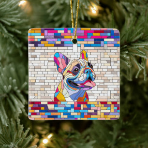 Ornamento De Cerâmica Bulldog Francês - Frenchie - mosaico colorido