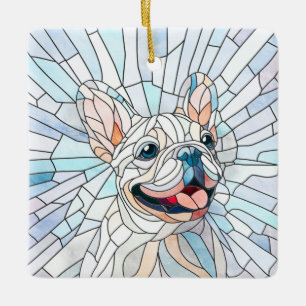Ornamento De Cerâmica Bulldog Francês - Frenchie - mosaico pastel