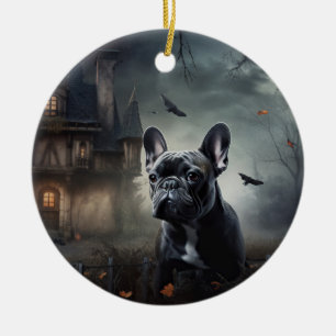 Ornamento De Cerâmica Bulldog Francês Halloween Assustador