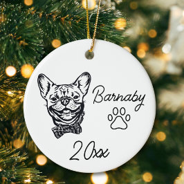 Ornamento De Cerâmica Bulldog Francês Linha Arte Nome Personalizado e An