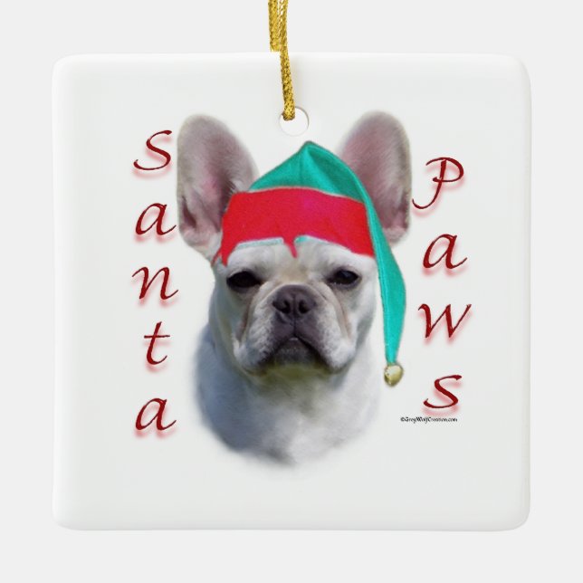 Ornamento De Cerâmica Bulldog Francês (o que) Papais noeis Paws (Frente)