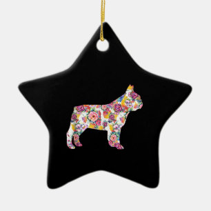 Ornamento De Cerâmica Bulldog Francês Patterno de Flor Francês Bulldog