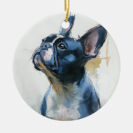 Ornamento De Cerâmica Bulldog francês sentado em aquarela