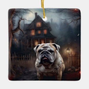 Ornamento De Cerâmica Bulldog Halloween Scary