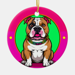 Ornamento De Cerâmica Bulldog Inglês em um Fundo Vibrante