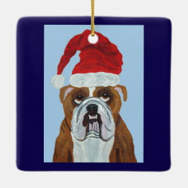 Ornamento De Cerâmica Bulldog Papai Noel