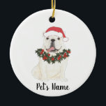 Ornamento De Cerâmica Bulldog Personalizado em Inglês (Branco)<br><div class="desc">Faça a lista legal este ano com um ornamento personalizado do seu elfo favorito!</div>