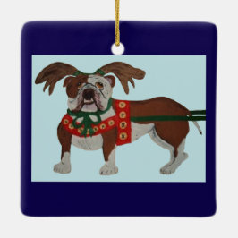 Ornamento De Cerâmica Bulldog Rena de Papai Noel