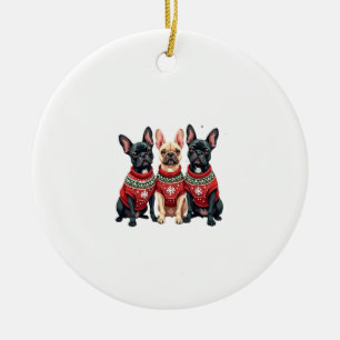 Ornamento De Cerâmica Bulldogs Franceses de Natal Frenchie de Natal
