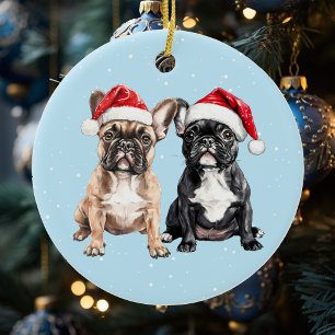 Ornamento De Cerâmica Bulldogs Franceses Natal Aquarela