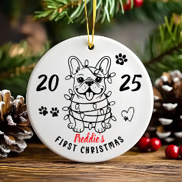 Ornamento De Cerâmica Bulldogue Francês customizado desenhado à mão