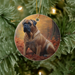 Ornamento De Cerâmica Bullmastiff em Folhas de Outono Caem Inspiração