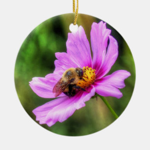 Ornamento De Cerâmica Bumble Bee em Cosmos Rosa