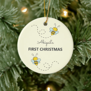 Ornamento De Cerâmica Bumble Bee Personalizado Primeiro Natal