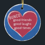 Ornamento De Cerâmica Bunco Christmas Love<br><div class="desc">Quem Adora Jogar Bunco? Compartilhe este maravilhoso coração moderno com design de textura vintage com os seus jogadores Bunco favoritos. Bunco,  bons amigos,  boas risadas e bons tempos. Excelente de ornamento Bunco para as férias ou troca de presentes.</div>