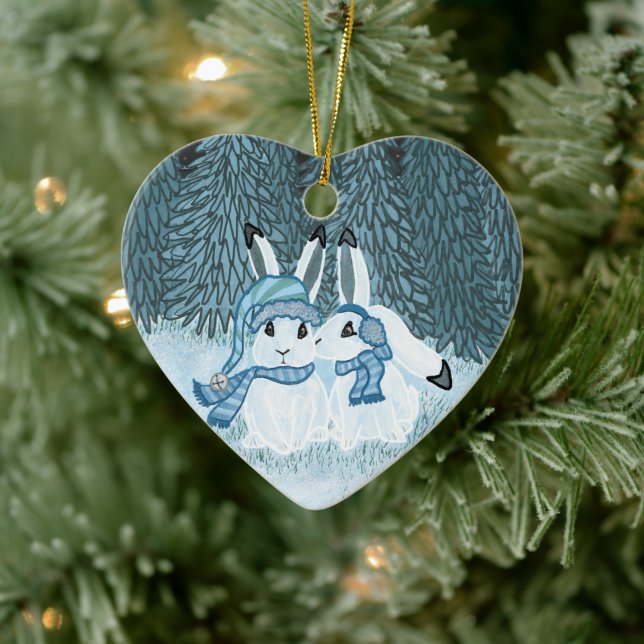 Ornamento De Cerâmica Bunnies de Neve (Árvore)