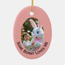 Ornamento De Cerâmica Bunny and Child two photos Oval Frame Easter