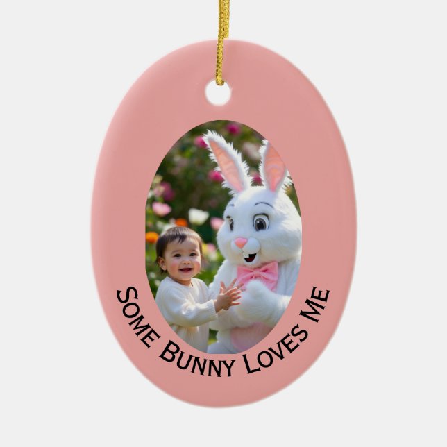 Ornamento De Cerâmica Bunny and Child two photos Oval Frame Easter (Frente)