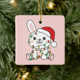 Ornamento De Cerâmica Bunny Christmas Winter Animal Holiday Bunnies