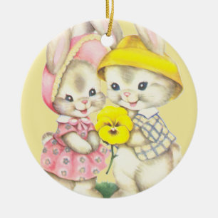 Ornamento De Cerâmica Bunny Girl+Boy