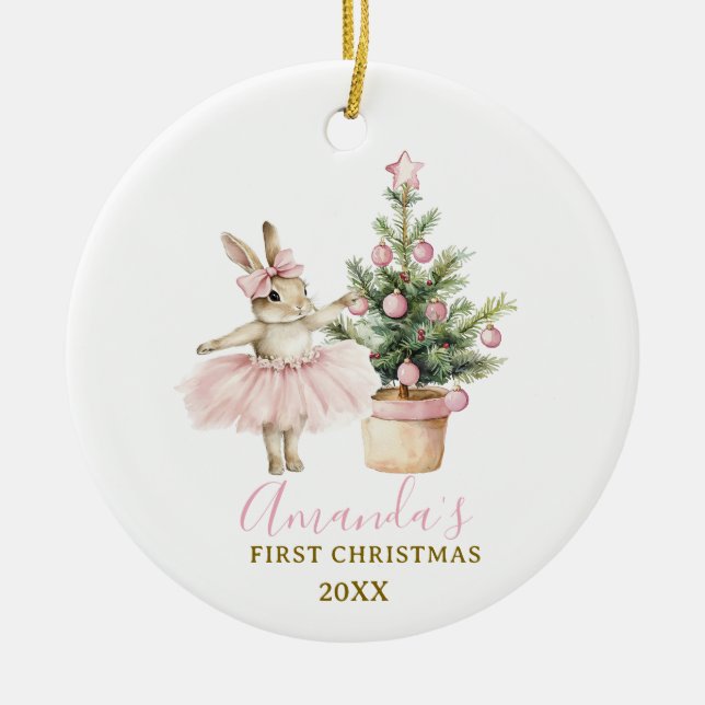 Ornamento De Cerâmica Bunny Rabbit First Christmas Keepsake Baby Girl (Frente)