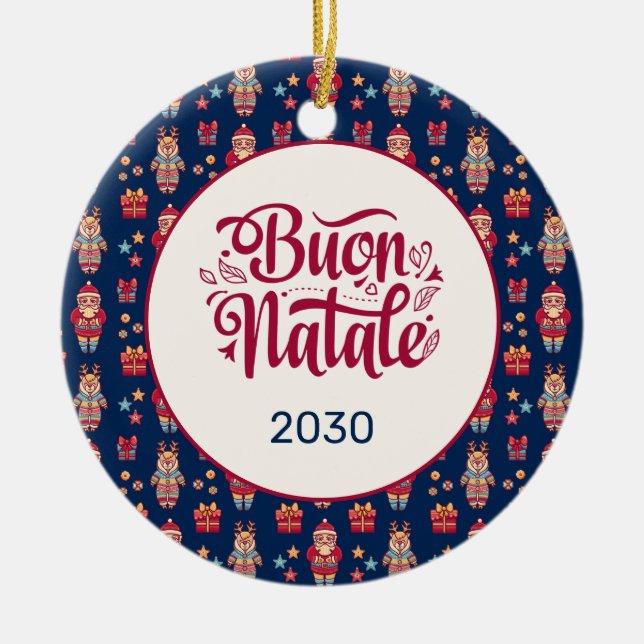 Ornamento De Cerâmica Buon Natale Folk Papais noeis Reindeer Blue Person (Frente)