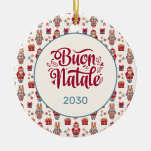 Ornamento De Cerâmica Buon Natale Folk Santa Rena Creme Personalizado