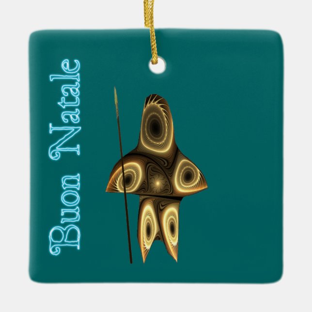 Ornamento De Cerâmica Buon Natale - Fractal Inuit Hunter (Frente)