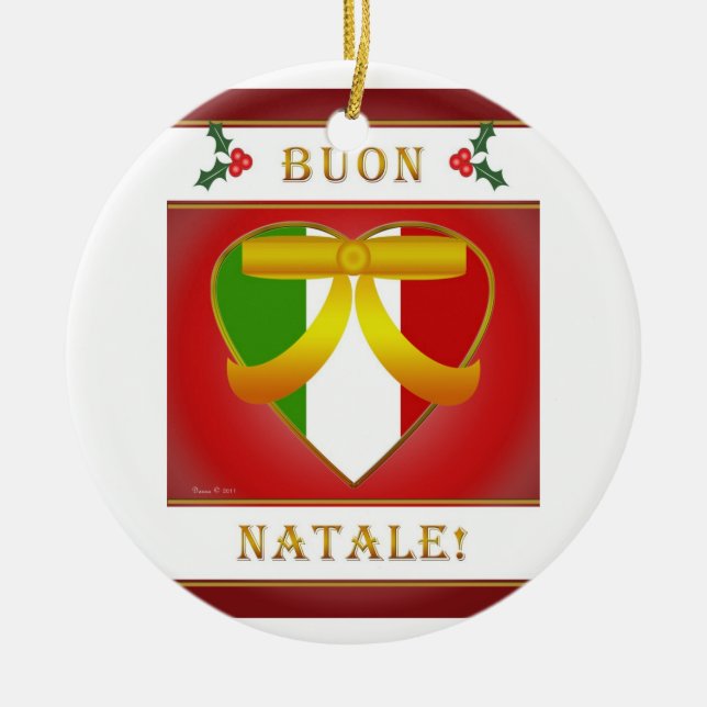 Ornamento De Cerâmica Buon Natale Italiana Flag Heart - Ornament Round (Frente)