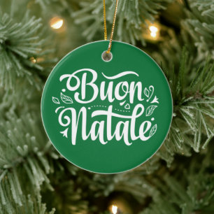 Ornamento De Cerâmica Buon Natale Simple Green