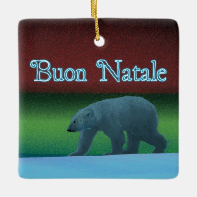 Ornamento De Cerâmica Buon Natale - Urso Polar das Luzes (Frente)