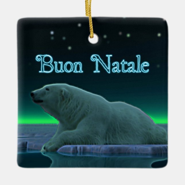 Ornamento De Cerâmica Buon Natale - Urso Polar De Borda De Gelo (Frente)