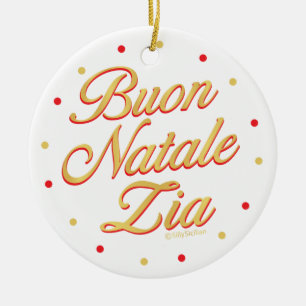 Ornamento De Cerâmica Buon Natale Zia Personalizado Dourado Vermelho Bra