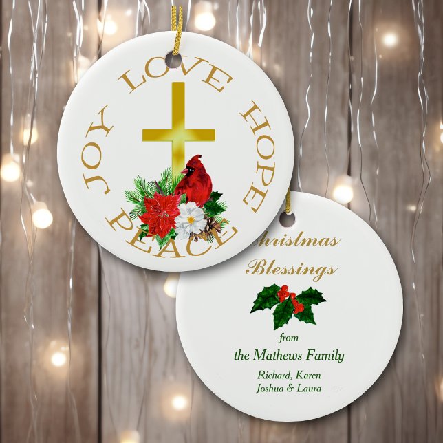 Ornamento De Cerâmica Buquê Cardinal Dourado Cruz Vermelha (Criador carregado)