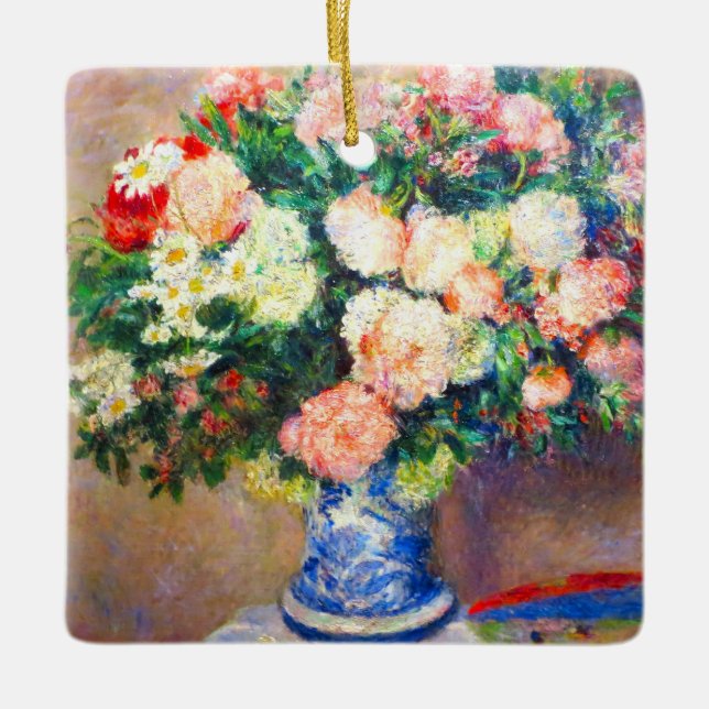 Ornamento De Cerâmica Buquê de crisântemos e um ventilador japonês (Frente)