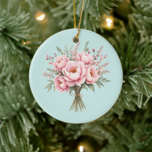 Ornamento De Cerâmica Buquê de Flores de Peônia Rosa Bonita