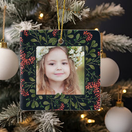 Ornamento De Cerâmica Buquê de inverno | Foto personalizada elegante