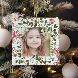 Ornamento De Cerâmica Buquê de inverno | Foto personalizada elegante