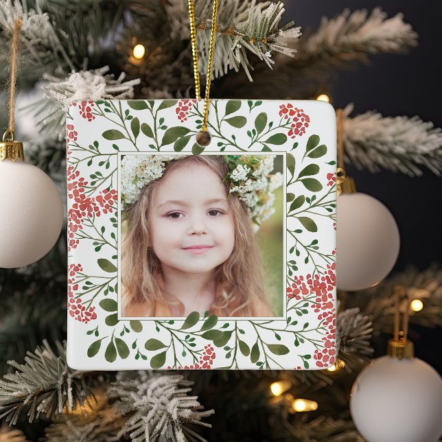 Ornamento De Cerâmica Buquê de inverno | Foto personalizada elegante (Criador carregado)