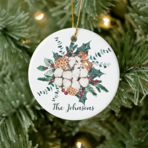 Ornamento De Cerâmica Buquê de Natal Botânico Personalizado