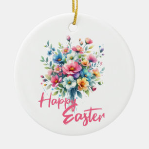 Ornamento De Cerâmica buquê de primavera cor-de-rosa felz pascoa pastel
