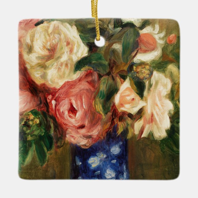 Ornamento De Cerâmica Buquê de Rosas por pintura impressionista do Renoi (Frente)