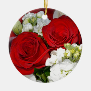 Ornamento De Cerâmica Buquê de rosas vermelhas e brancas para casamento