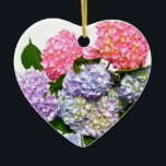 Ornamento De Cerâmica Buquê Hydrangea<br><div class="desc">Um clássico e romântico encanto de moda Hydrangeas. Uma bela buquê de verdes azuis, púrpura e híbridos cor-de-rosa. Foto de H Cooper</div>